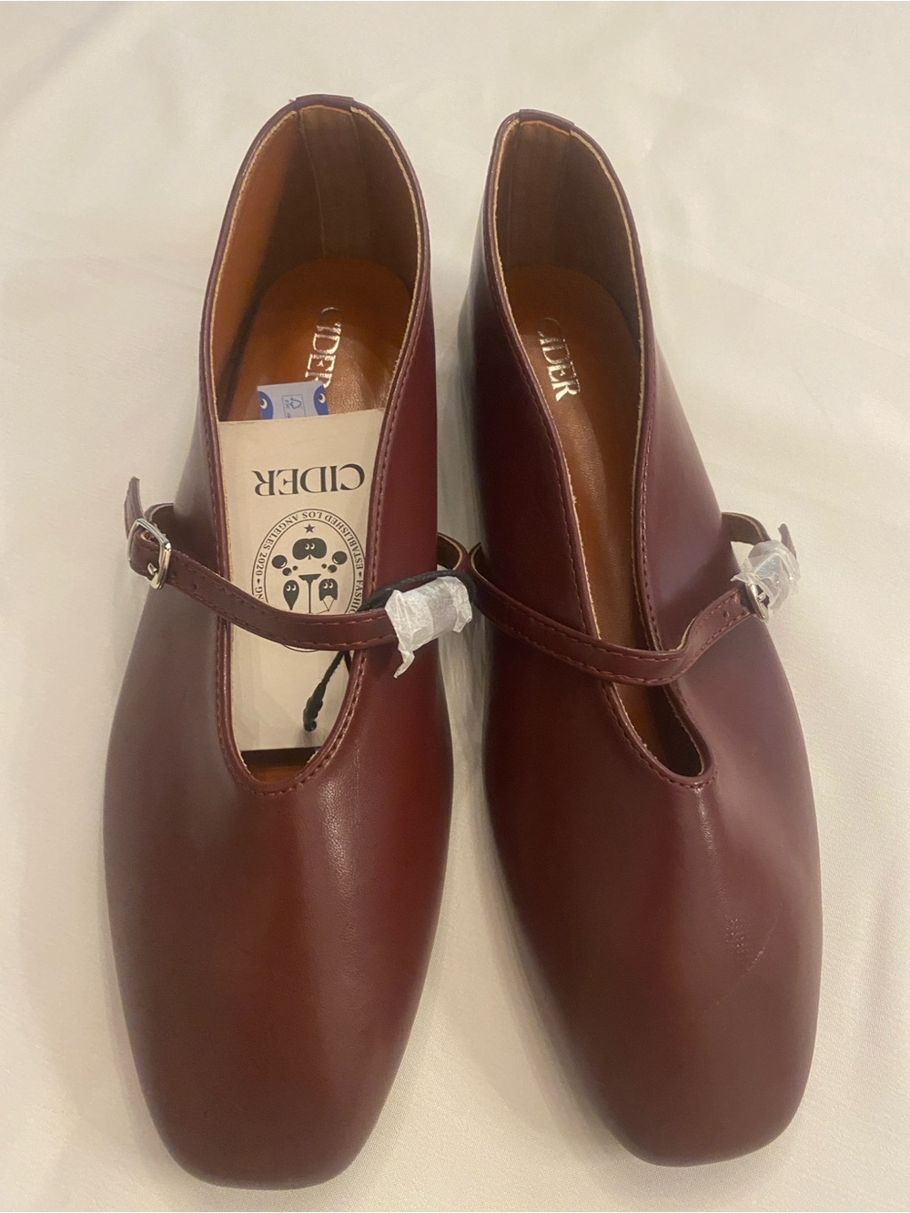 Women’s Brown BurgundyMay Jane Ballet High Vamp V Opening Faux Leather New size
